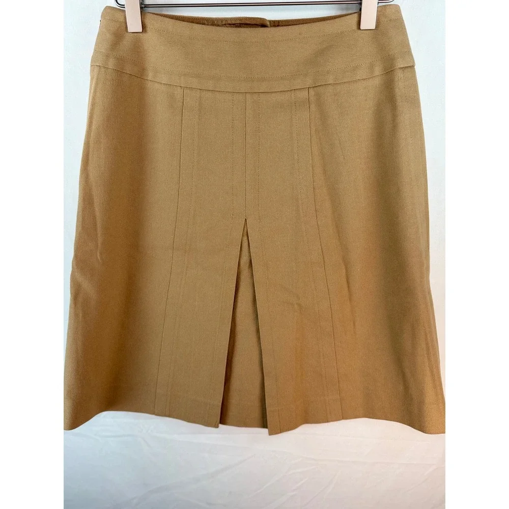 Etcetera Tan Metallic Button Front A-Line Skirt Khaki Flap Pockets Size 0